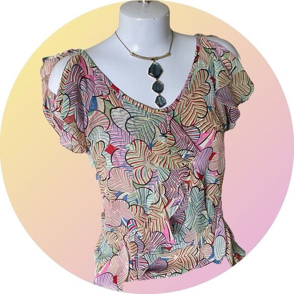 Marc Jacobs Womens Sz Small Silk Chiffon Backless Multicolor Short Sleeve Top - Picture 6 of 10